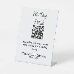 QR scan birthday party details modern 15 birthday Pedestal Sign