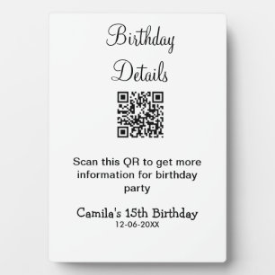 QR scan birthday party details modern 15 birthday  Plaque