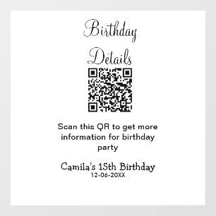QR scan birthday party details modern 15 birthday Window Cling