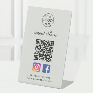 QR Scan to Connect   Instagram Facebook Grey Pedestal Sign