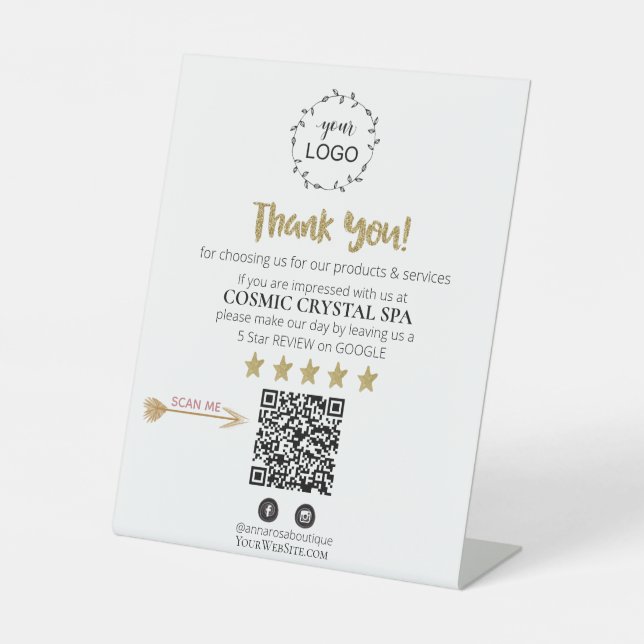 *~* QR Simple Minimal  Review Logo THANK YOU AP8 P Pedestal Sign (Front)