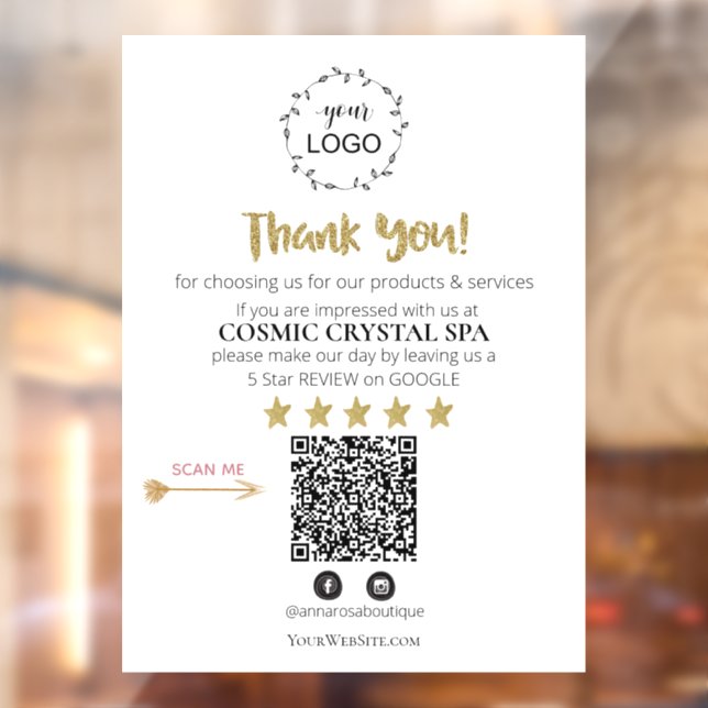 *~* QR Simple Minimal  Review Logo THANK YOU AP8 Window Cling (Sheet 2)