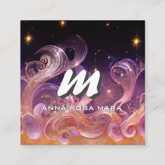 *~* QR Sky Night Stars ETHEREAL WAVES AP93 Square Business Card (Front)