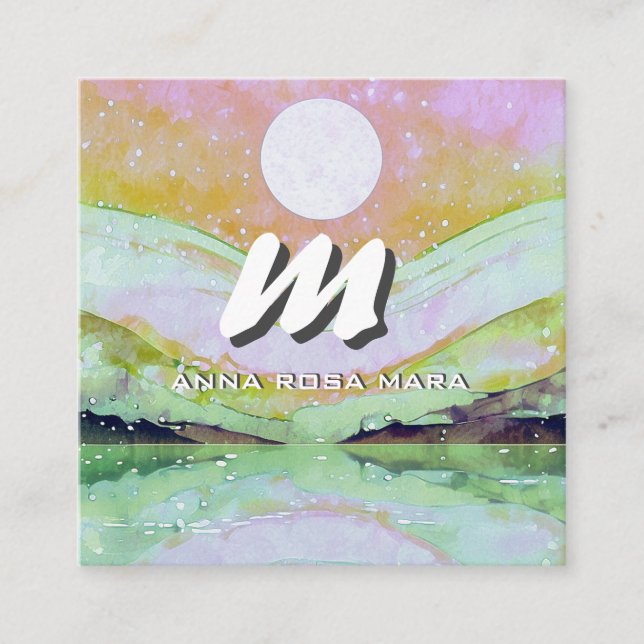 *~* QR SUN  Modern Abstract Landscape Nature AP93  Square Business Card (Front)