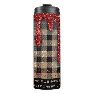 *~* QR SWAG  Rustic Christmas Glitter Rose Plaid  Thermal Tumbler