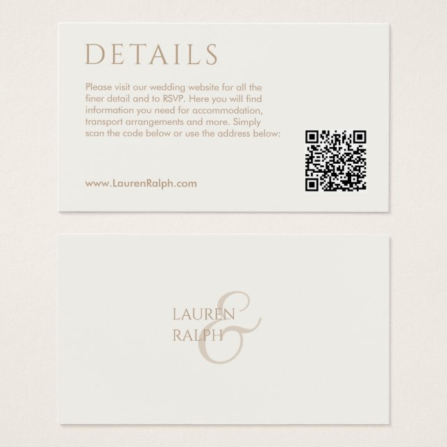 QR Taupe & Ivory Gift Registry Enclosure Card (Front & Back)