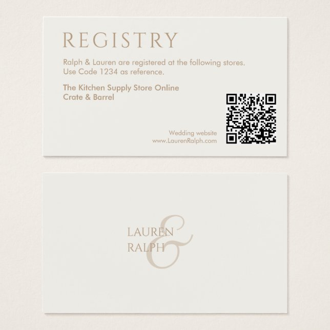 QR Taupe & Ivory Gift Registry Enclosure Card (Front & Back)