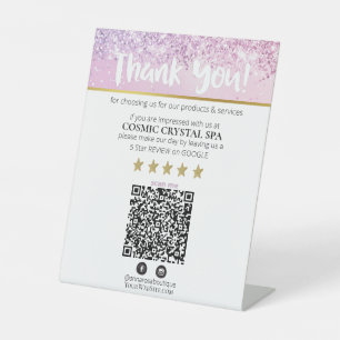 *~* QR THANK YOU REVIEW Pastel Glitter AP8 Pedestal Sign