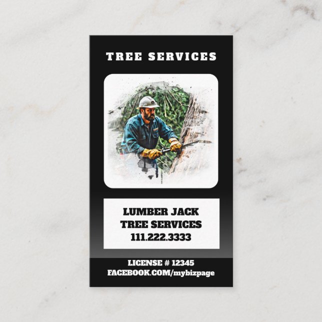 *~*  QR Tree Services Lumber Jack  Man Artistic Business Card (Front)
