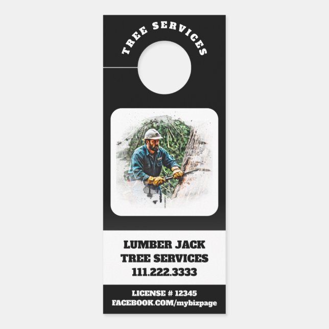 *~*  QR Tree Services  Man Lumber Jack Door Door Hanger (Front)