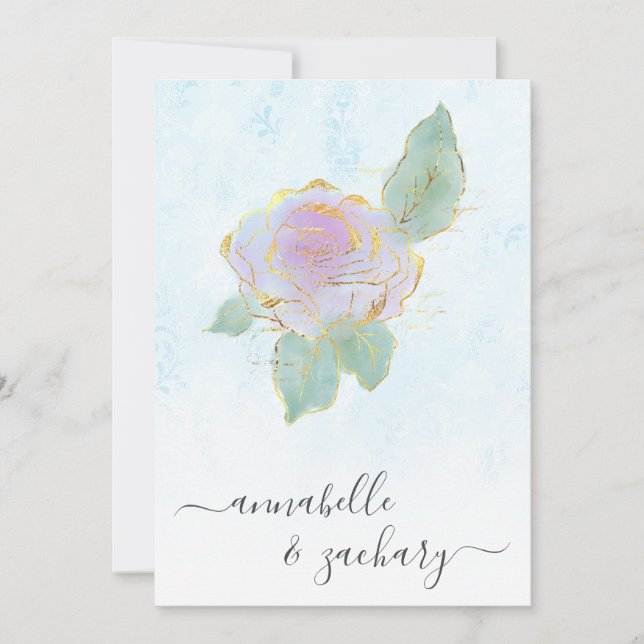 *~* QR TURQUOISE Damask RSVP Rose AR12 Wedding Inv Invitation (Front)