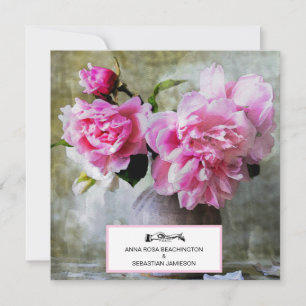 *~* QR Vintage Pink Peony Floral RSVP AR23 WEDDING Invitation