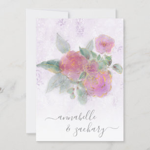 *~* QR Violet Damask RSVP Rose AR12 Wedding Invita Invitation