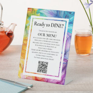 QR Wedding Menu Ethereal Bloom Pedestal Sign