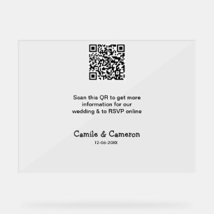 QR WEDDING WEBSITE add photoname date black white Acrylic Sign