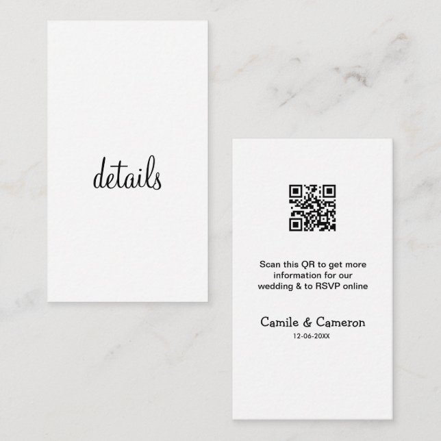 QR WEDDING WEBSITE add photoname date black white  Enclosure Card (Front/Back)