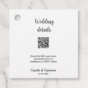 QR WEDDING WEBSITE add photoname date black white  Favour Tags