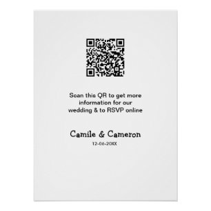 QR WEDDING WEBSITE add photoname date black white  Poster