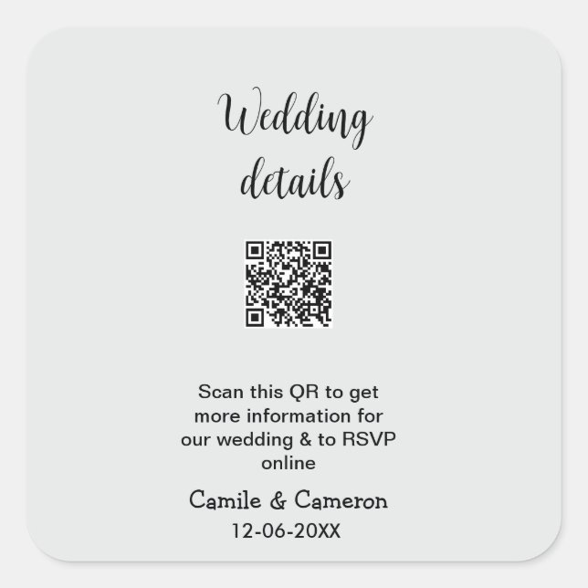 QR WEDDING WEBSITE add photoname date black white  Square Sticker (Front)