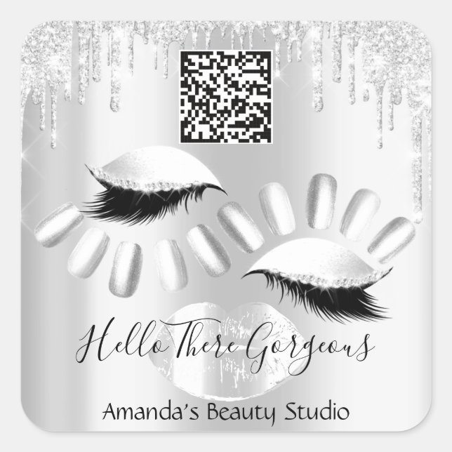 QRCoce Logo Grey Drips Kiss Nails Lashes Promotion Square Sticker (Front)
