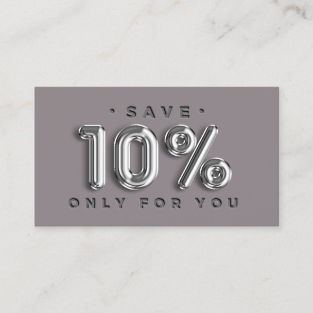 QRCODE 10%OFF Discount Online Shop Silver Grey Business Card (Front)