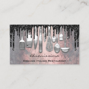 QRCode Chef Kitchen Drips Logo Knife Silver Grunge Business Card