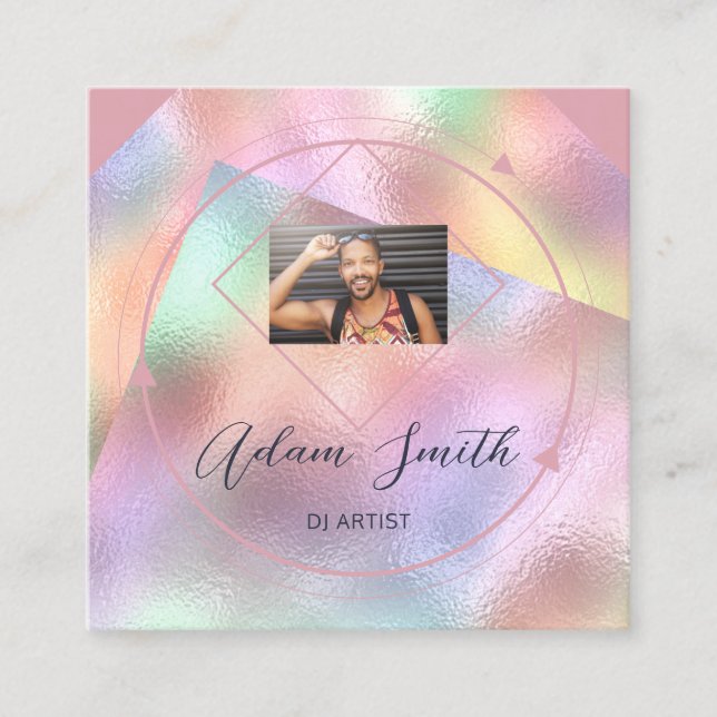 QRCode Logo Custom Custom Photo Holograph Rose  Sq Square Business Card (Front)