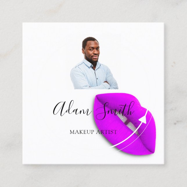 QRCode Logo Custom Custom Photo Makeup Artist Square Business Card (Front)