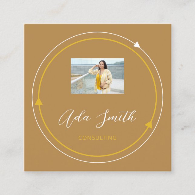 QRCode Logo Custom Custom Photo Mustard Yellow Square Business Card (Front)