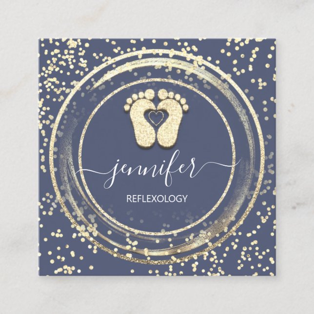 QRCode Logo Reflexology Foot Massage Feet Blue Square Business Card (Front)