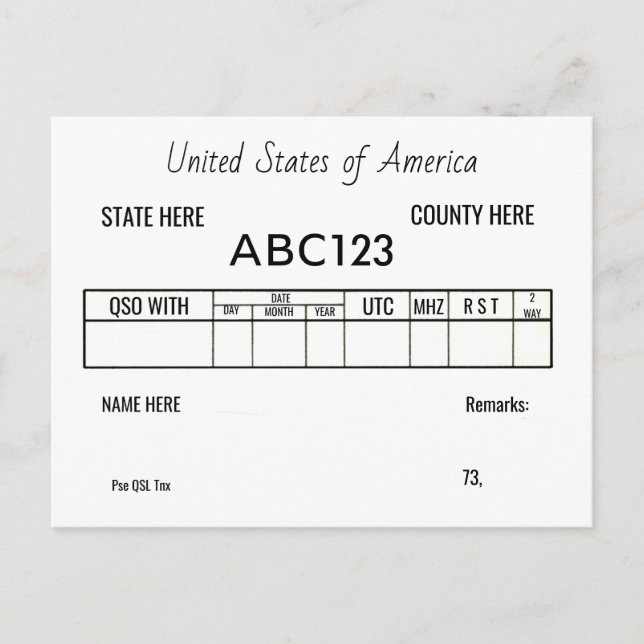 QSL Card Ham Radio Amateur Operators Contacts (Front)