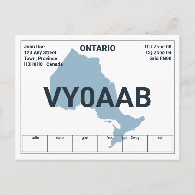 QSL Card Ontario Map (Front)