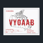 QSL Card Retro Canada Map Red Text<br><div class="desc">This is a vintage-inspired retro design for an amateur radio QSL card. It has customizable text fields.</div>