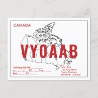 QSL Card Retro Canada Map Red Text