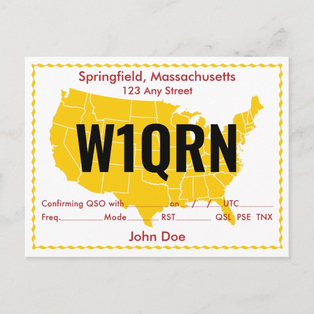 QSL Card Retro USA Yellow Map  (Front)
