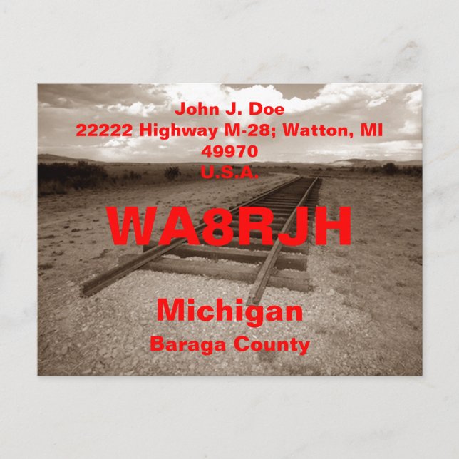 QSL Postcards HAM Radio Ops RR Train Tracks End (Front)