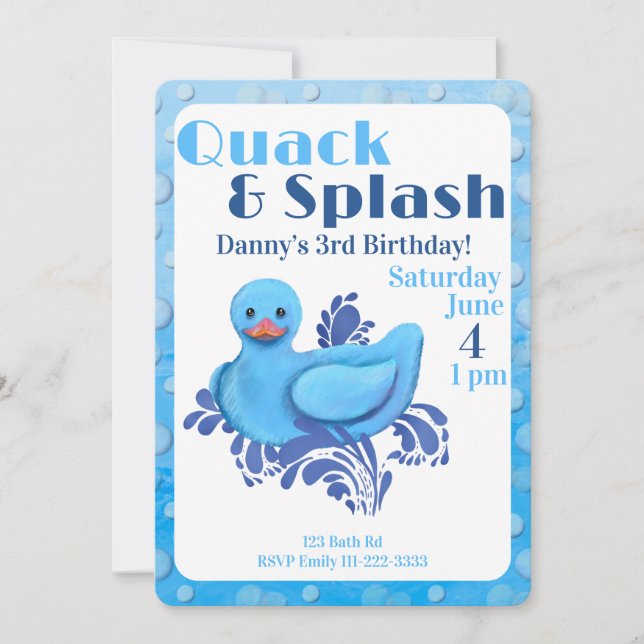 Quack and Splash Duck 3rd Birthday Invitation (Front)
