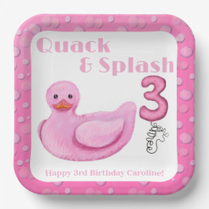 Quack and Splash Duck 3rd Birthday Invitation Paper Plate