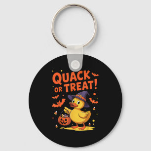 Quack Or Treat Funny Rubber Duck Duckie Halloween Keychain
