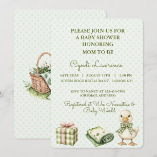 Quack! Quack! Says the Duck in Gingham Check Bow Invitation