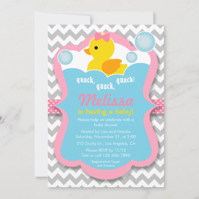 Quack Rubber Ducky Girl Baby Shower Invitation (Front)