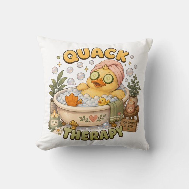 Quack Therapy Cute Spa Duck Kawaii Throw Pillow (Front)