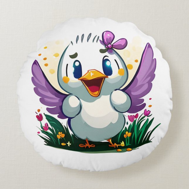 Quackin' Cute Round Pillow (Front)