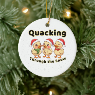 Quacking Through the Snow   Funny Kawaii Duck  Ceramic Ornament