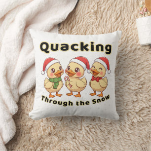 Quacking Through the Snow Funny Kawaii Duck Throw Pillow