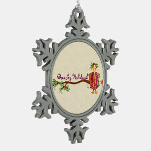 Quacky Holidays Ducks Pixel Art Snowflake Pewter Christmas Ornament