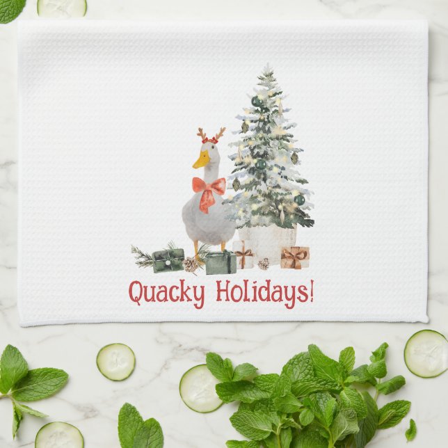 Quacky Holidays Festive Cute Duck Kitchen Towel (Folded)