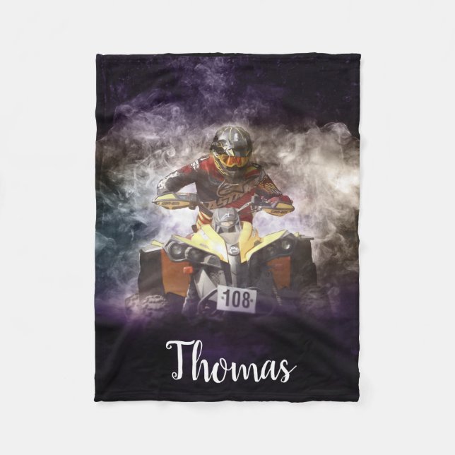 Quad 4 Wheeler ATV Motocross Racing Personalized Fleece Blanket (Front)