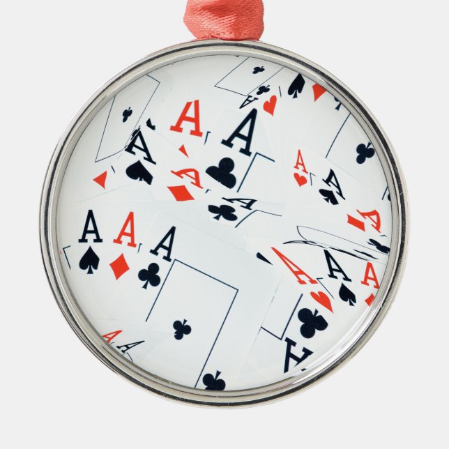 Quad Aces Poker Cards Pattern, Metal Ornament (Front)