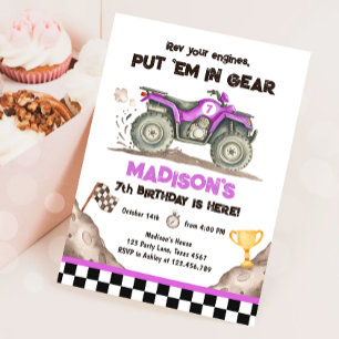 Quad ATV Dirt Track Off Road Racing Girl Birthday Invitation